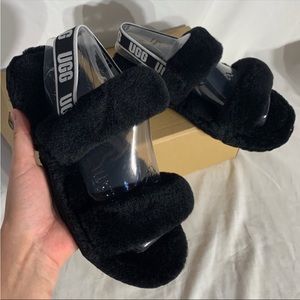 UGG AUSTRALIA Fluff Yeah Oh Yeah Slides Black White New With Box Womans